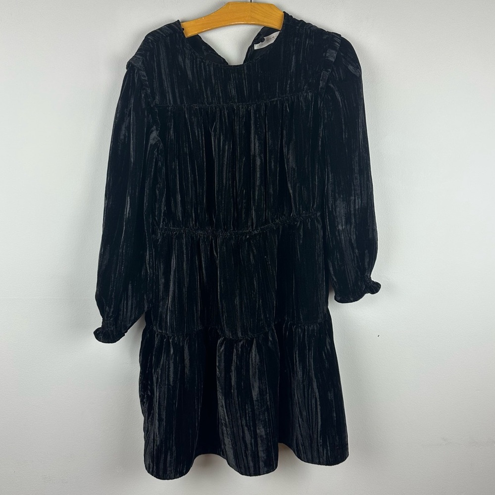 Zara Black Velvet Tiered Long Sleeve Dress sz 11-12